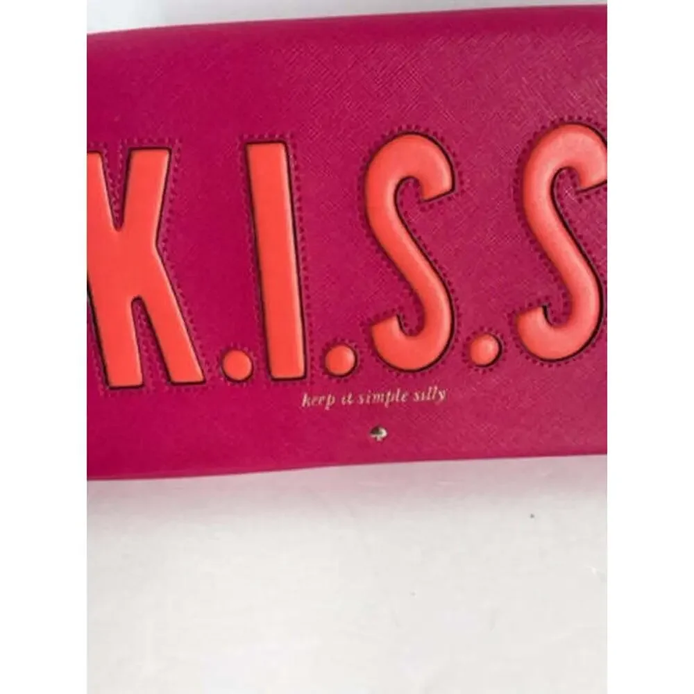 Kate Spade Kiss Tally Clutch Pink Leather Foldover Love Birds Bag